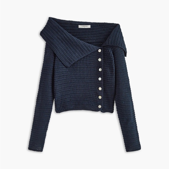 Commense Sweaters - The Commense Asymmetrical Breasted Y2K Trending Crop Knit Top Navy NWT Size S